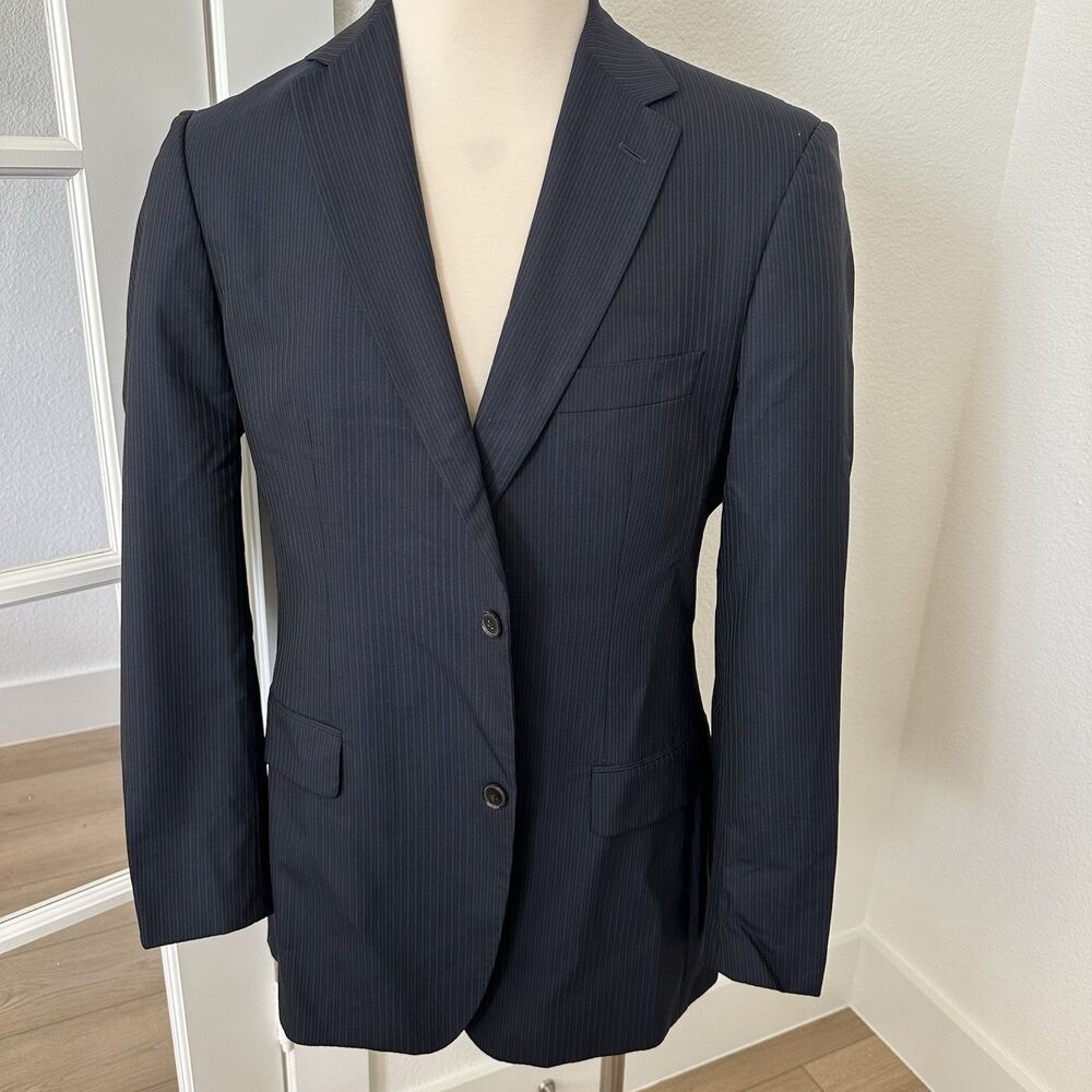 Hugo Boss Blazer Suit Jacket Men Blue Pinstripe 44L Single Breasted Wool *READ